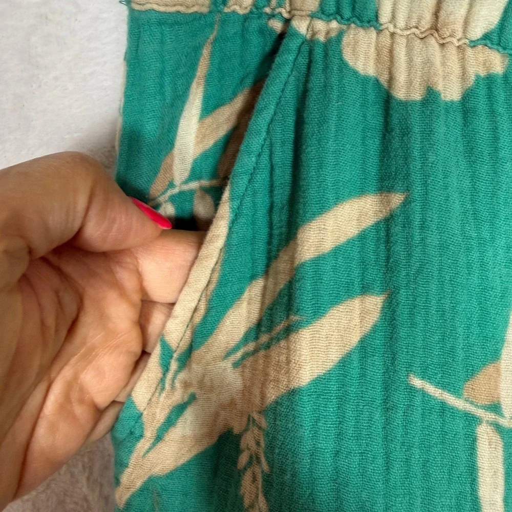 PJ Salvage Teal Green Tropical Floral Gauze 2 Piece Pajama Set Cami Pants Small